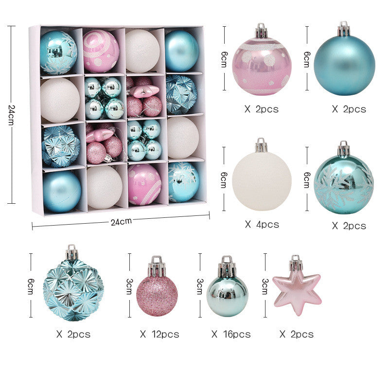 pink and teal and white 42 pieces painted christmas ornament set
