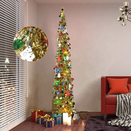 5ft Pop Up Slim Collapsible Tinsel Christmas Tree with Artificial Sequin