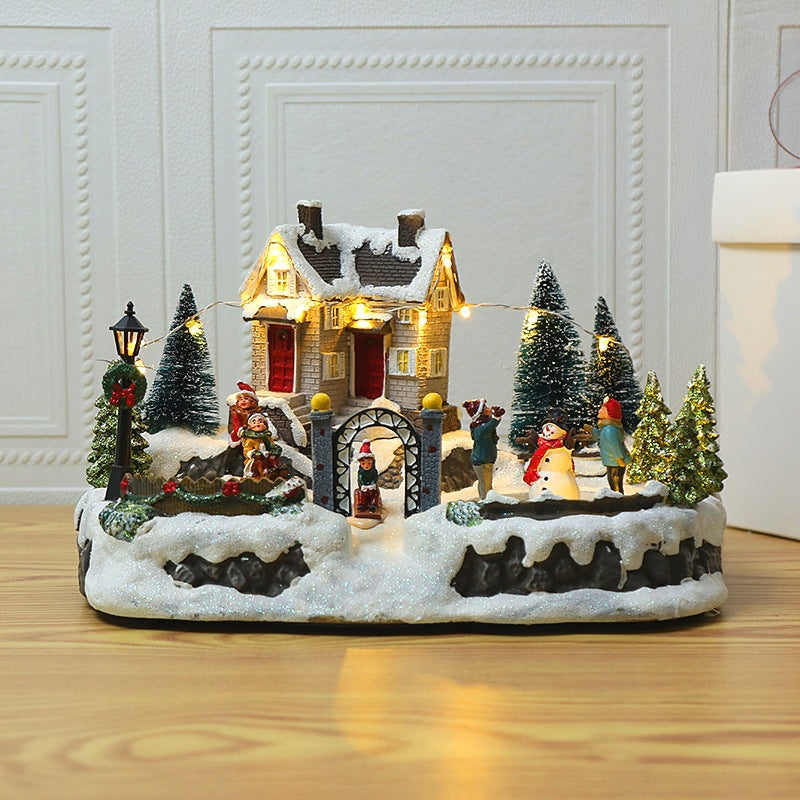 pre lit resin christmas village set