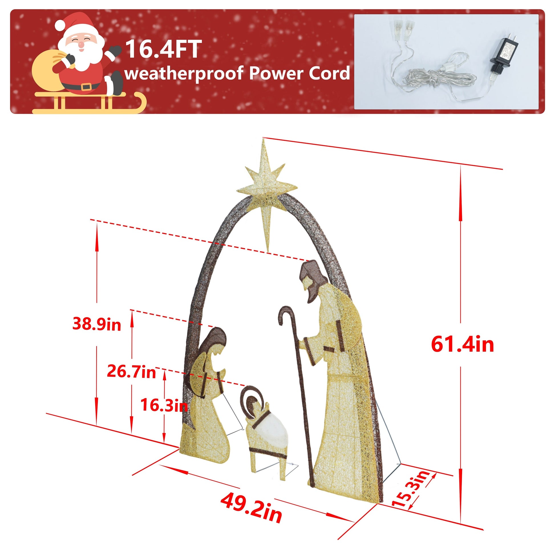 5 ft. 3 piece Warm White LED Nativity Set Christmas Holiday Yard Decoration, Gold