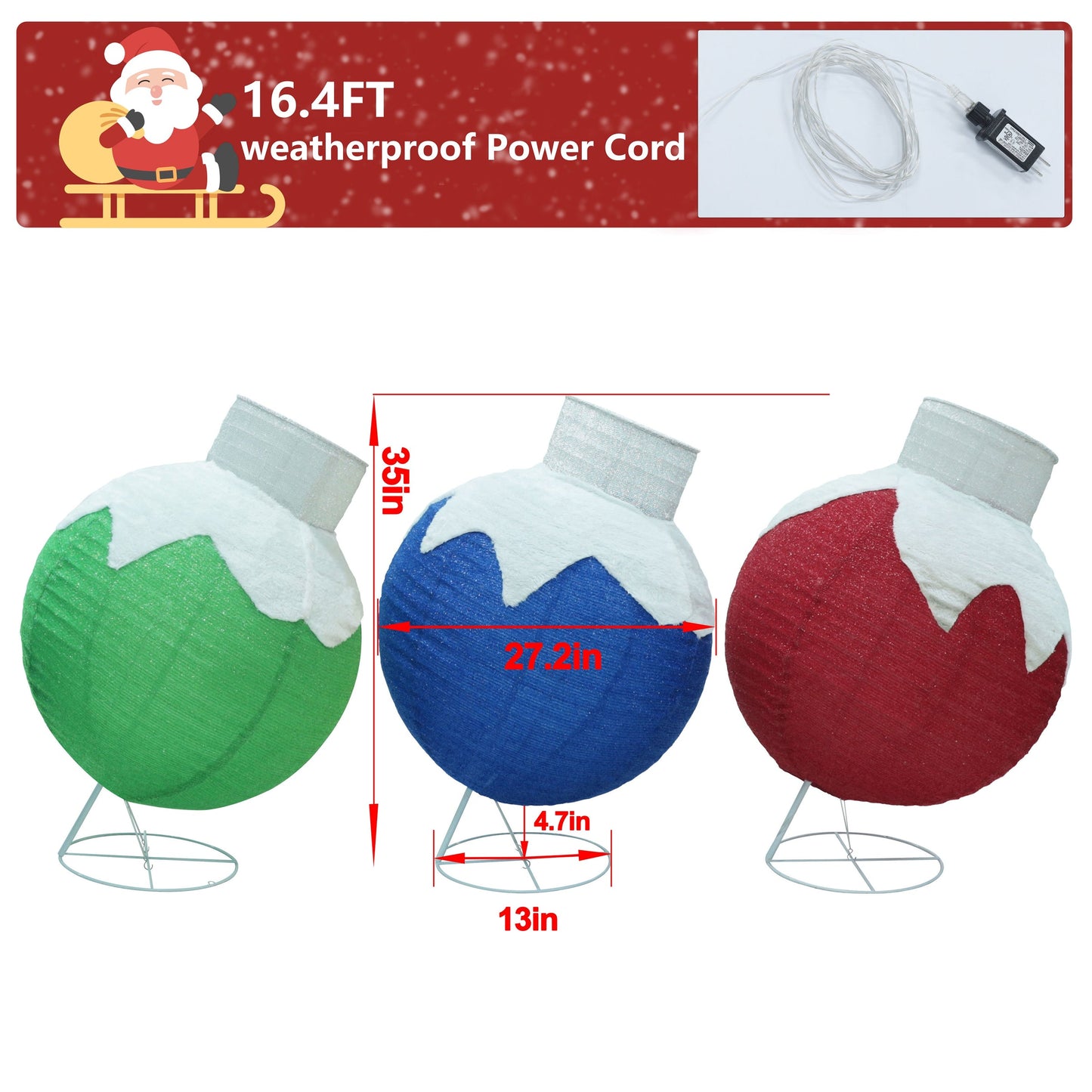 35 in. 3 Piece Pre-lit  Warm White LED Ball Pop Up Ornament Christmas Holiday Yard Decoration