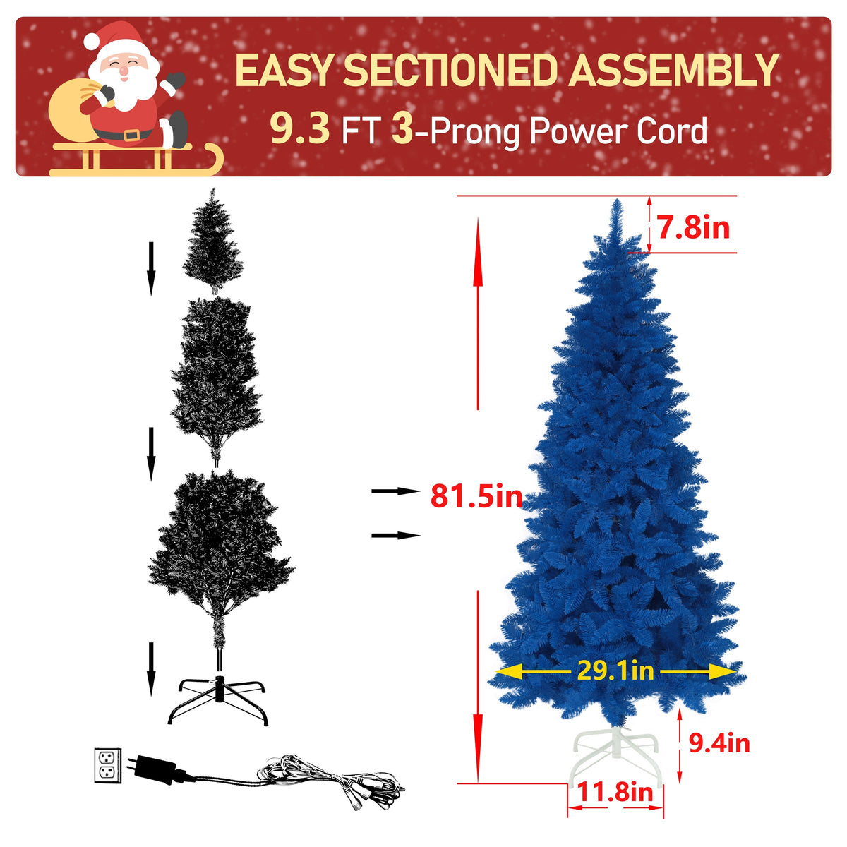 6ft BLUE Pre-lit Slim Pencil Artificial Christmas Tree with Lights.