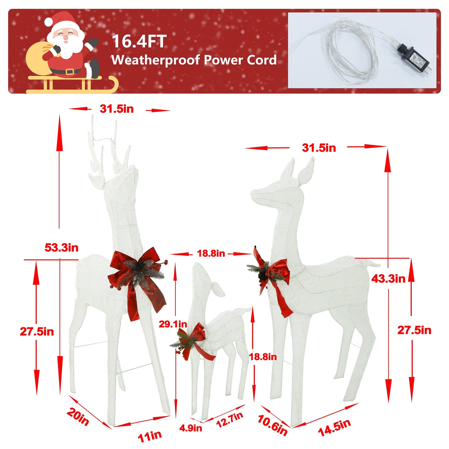 4.5 ft. 3D Cool White LED Reindeer Family Christmas Holiday Yard Decoration