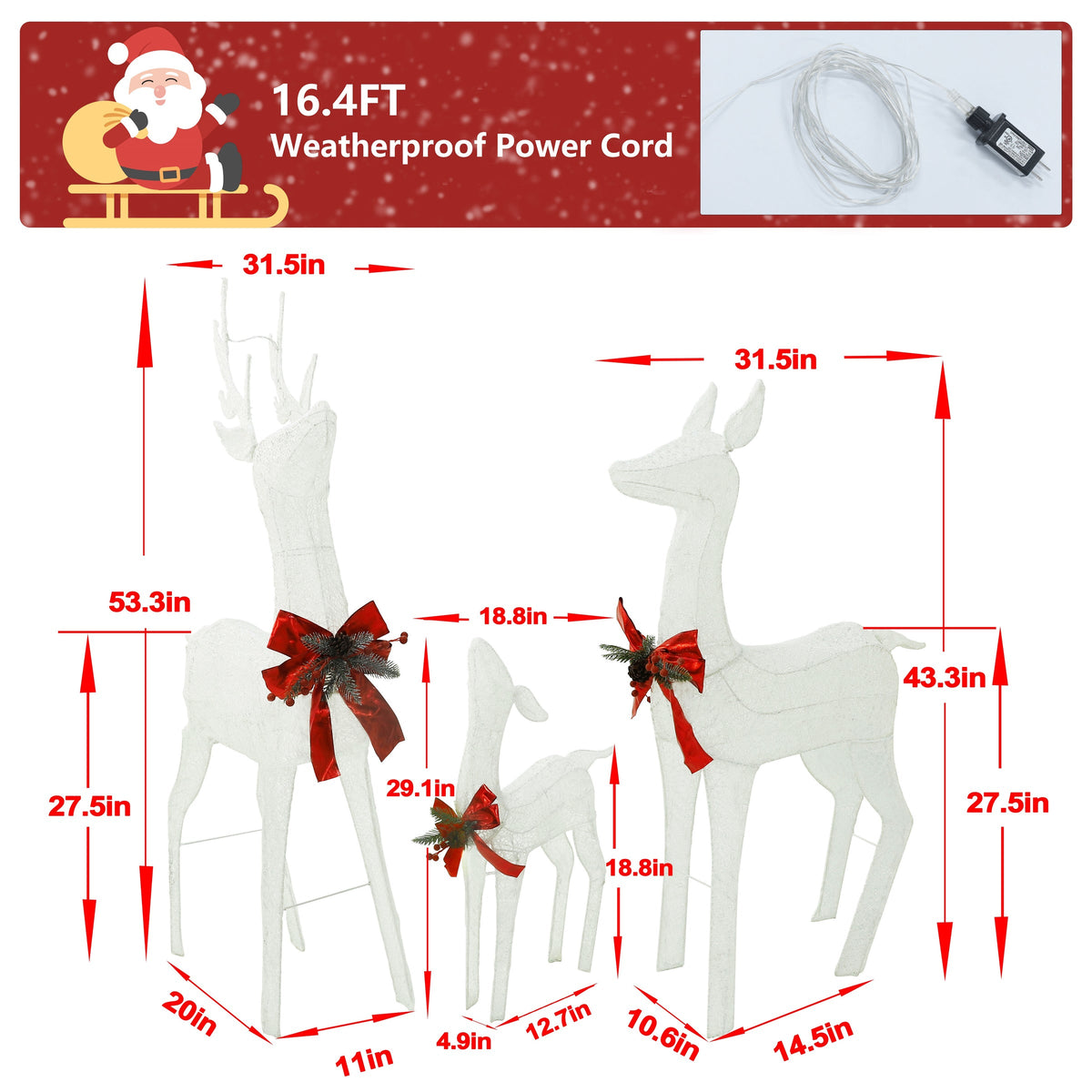 4.5 ft. 3D Cool White LED Reindeer Family Christmas Holiday Yard Decoration