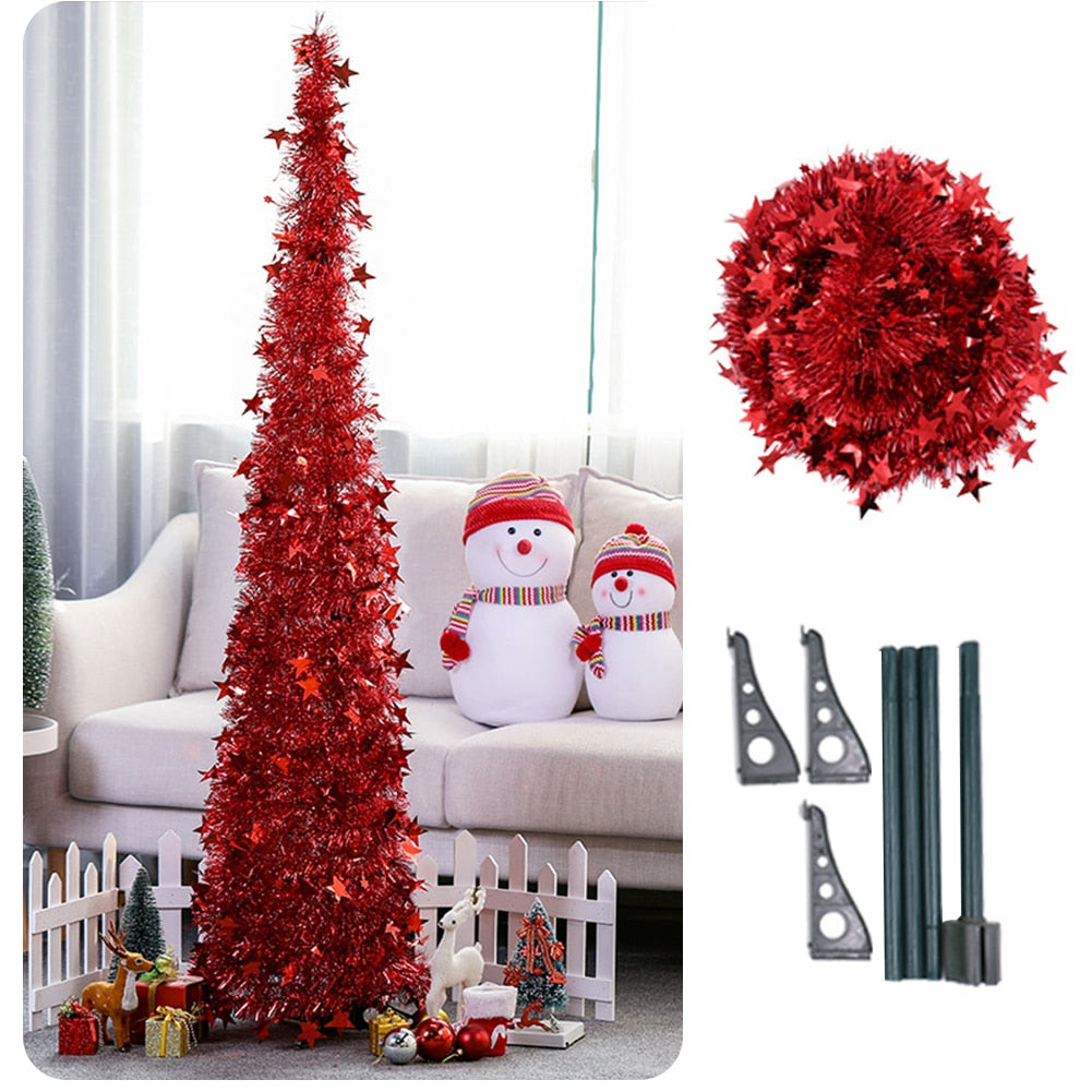 Collapsible Tinsel Pop-Up Artificial Christmas Tree with tree stand