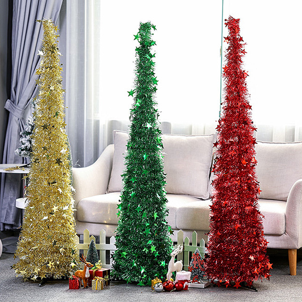 Collapsible Tinsel Pop-Up Artificial Christmas Tree with tree stand