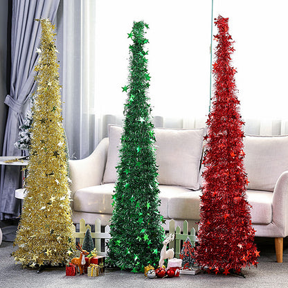 Collapsible Tinsel Pop-Up Artificial Christmas Tree with tree stand