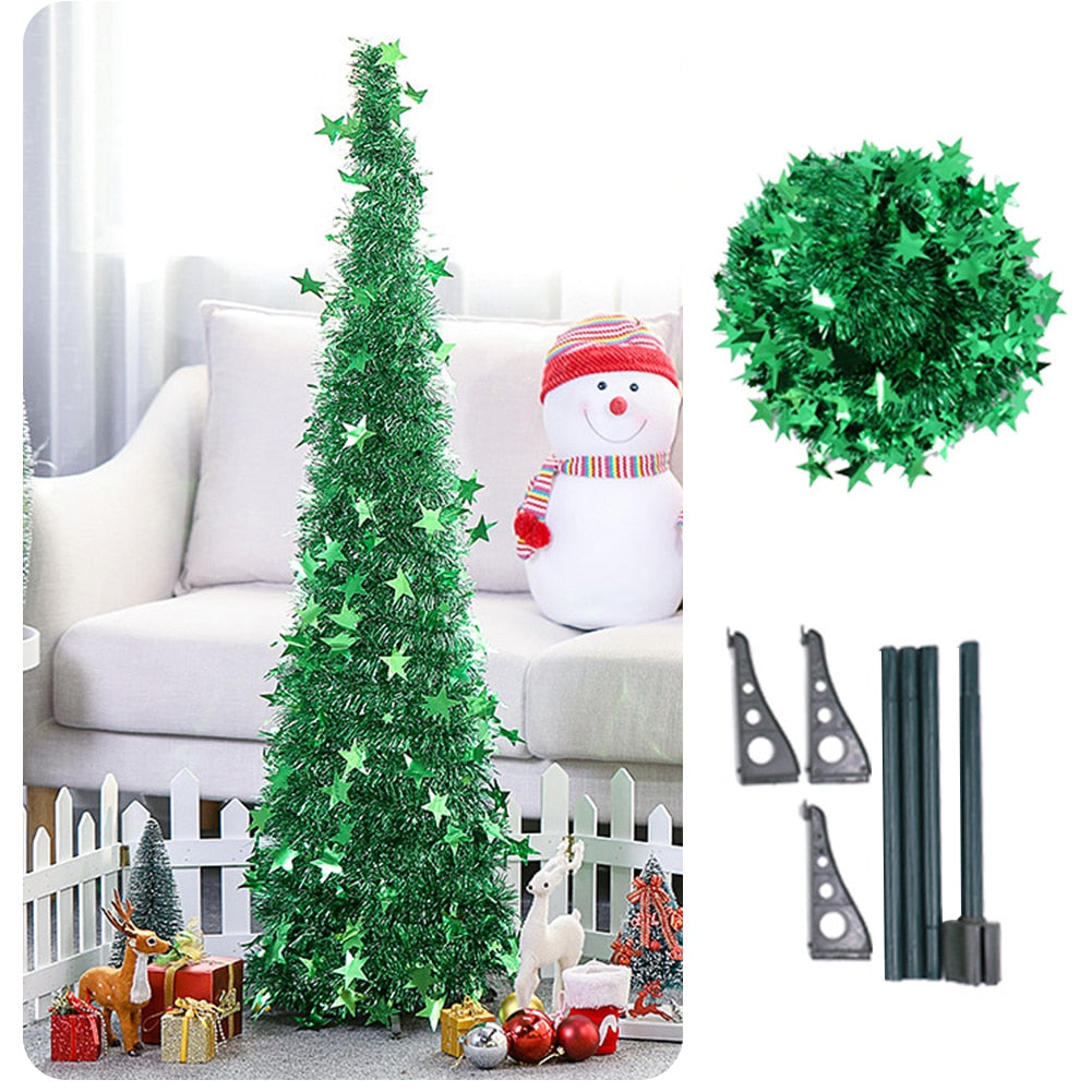 Collapsible Tinsel Pop-Up Artificial Christmas Tree with tree stand