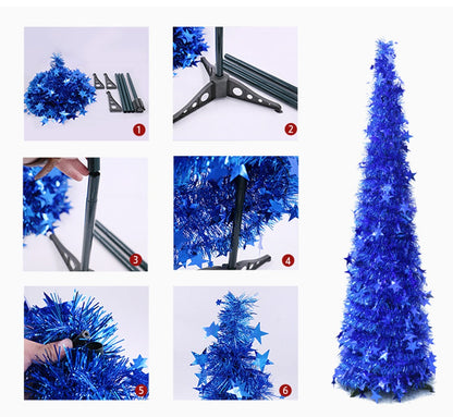 Collapsible Tinsel Pop-Up Artificial Christmas Tree with tree stand