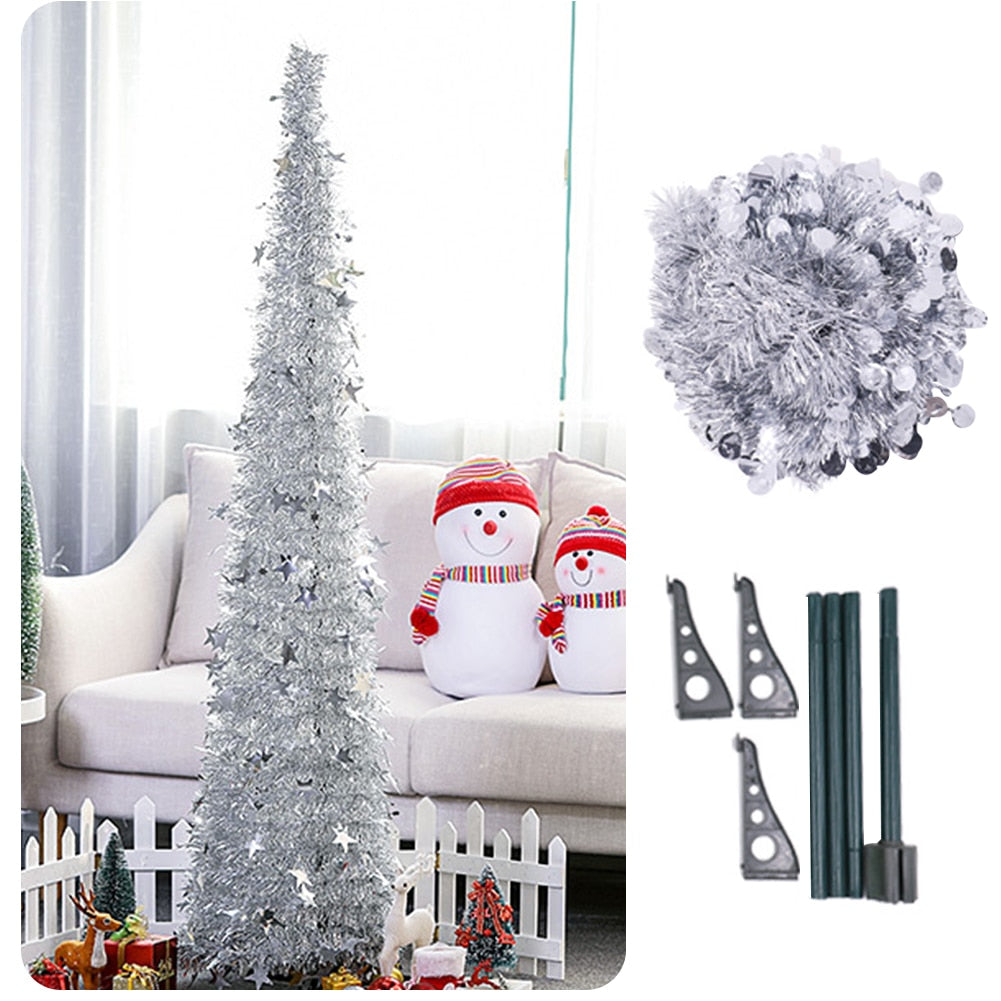 Collapsible Tinsel Pop-Up Artificial Christmas Tree with tree stand