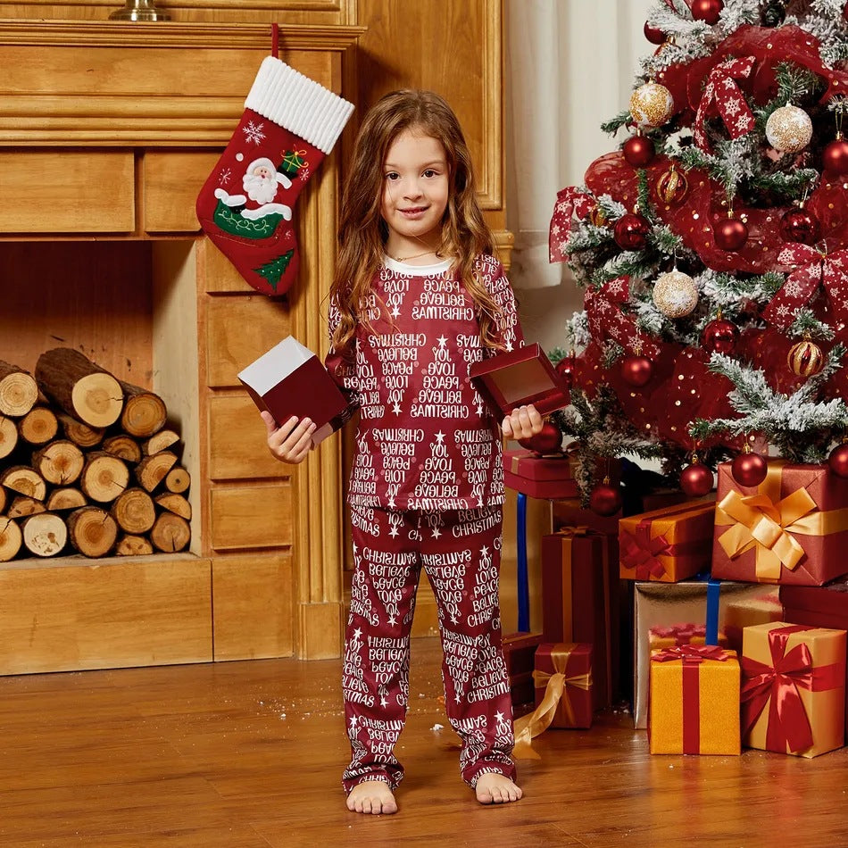 White and Red Christmas Printed Homewear Pajamas Two-piece PJS Set