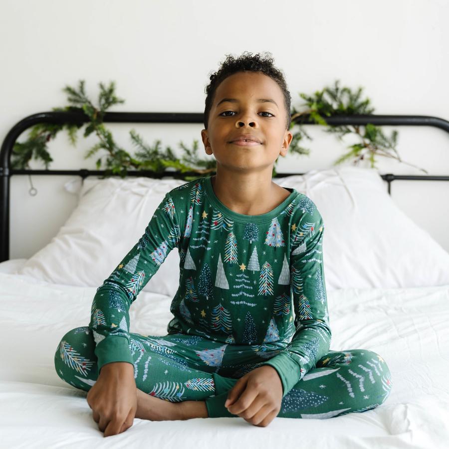 2 pcs printed green christmas printed matching pajamas Set