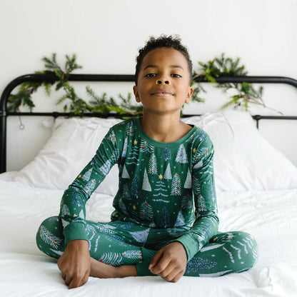 2 pcs printed green christmas printed matching pajamas Set