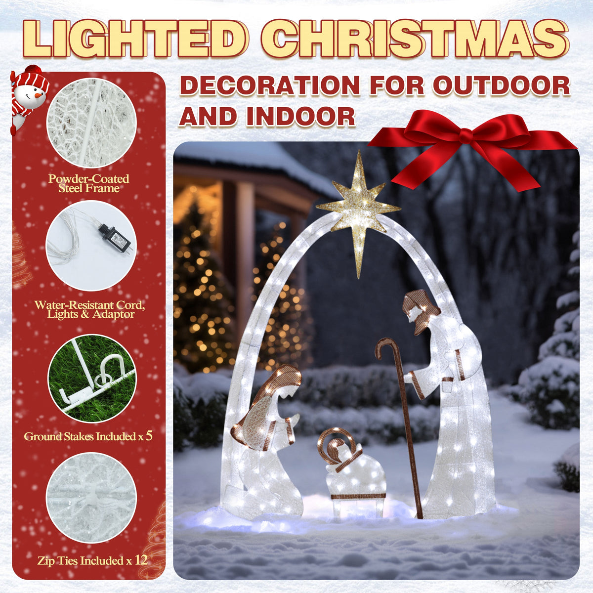 5 ft. Cool White 4 piece LED Nativity scene set Christmas Holiday Yard Decoration. jesus and mary scene, birth of jesus nativity scene