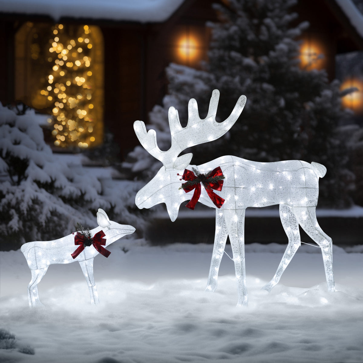48.1 in. Cool White LED Moose Christmas Holiday Yard Decoration (2-Piece)