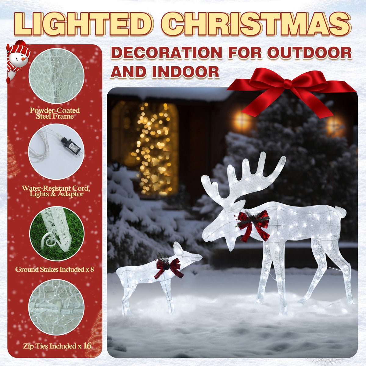 48.1 in. Cool White LED Moose Christmas Holiday Yard Decoration (2-Piece)
