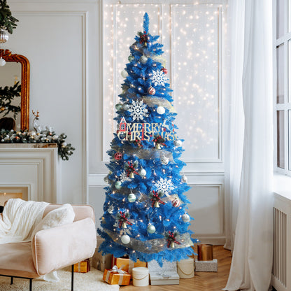6ft BLUE Pre-lit Slim Pencil Artificial Christmas Tree with Lights.