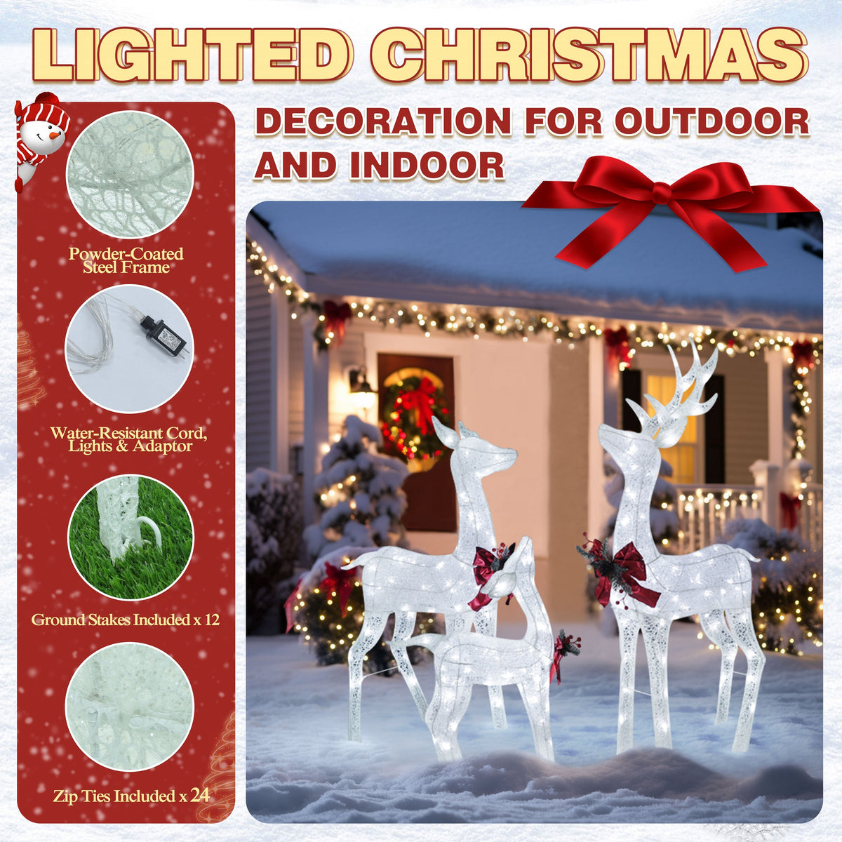 4.5 ft. 3D Cool White LED Reindeer Family Christmas Holiday Yard Decoration