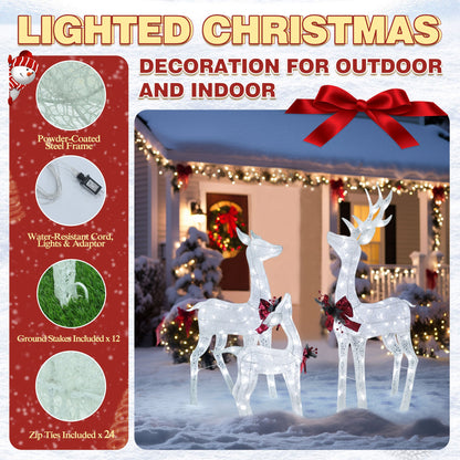 4.5 ft. 3D Cool White LED Reindeer Family Christmas Holiday Yard Decoration