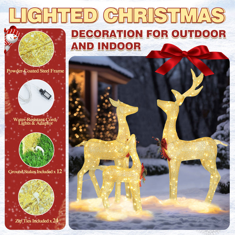 4.5 ft. 3D Warm White LED Reindeer Family Christmas Holiday Yard Decoration, Gold
