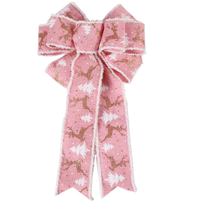 9 folds pink and white deer and xmas tree christmas tree ribbon bow decoration