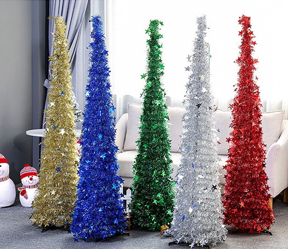 Collapsible Tinsel Pop-Up Artificial Christmas Tree with tree stand