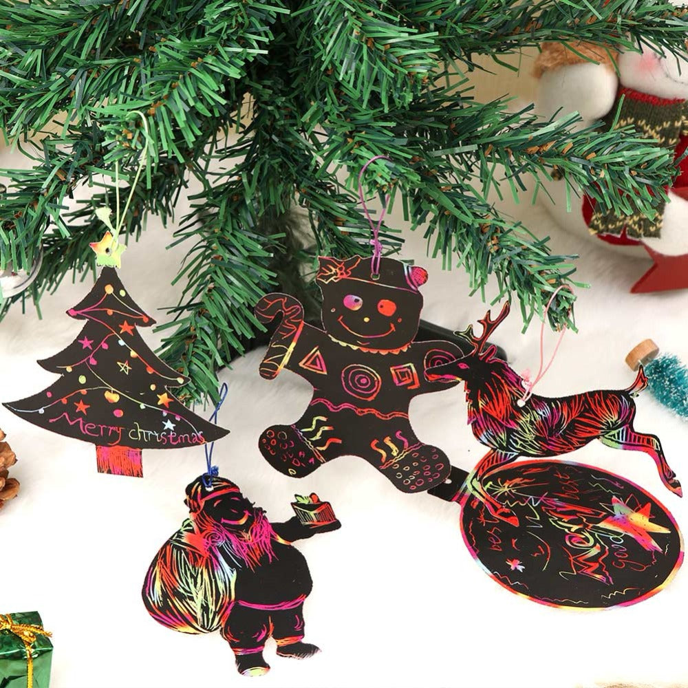 21pcs Magic scratch paper christmas kids ornament paper with wood pen