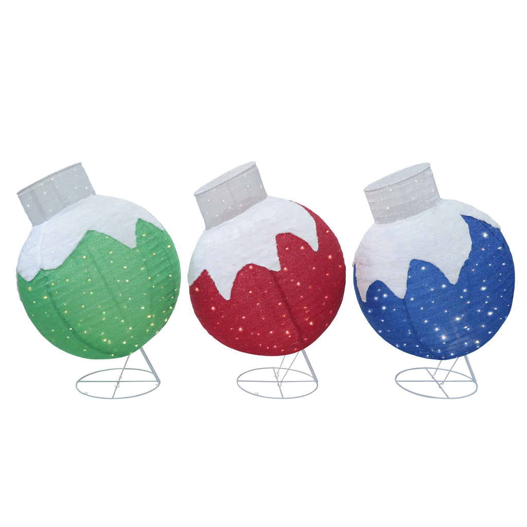 35 in. 3 Piece Pre-lit  Warm White LED Ball Pop Up Ornament Christmas Holiday Yard Decoration