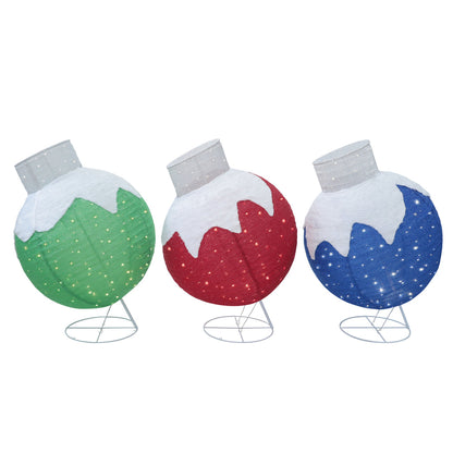 35 in. 3 Piece Pre-lit  Warm White LED Ball Pop Up Ornament Christmas Holiday Yard Decoration