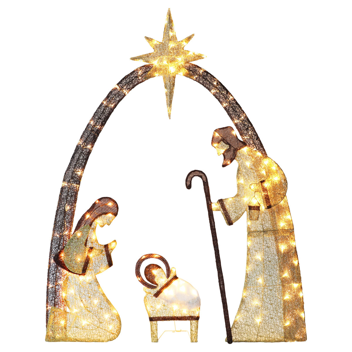 5 ft. 3 piece Warm White LED Nativity Set Christmas Holiday Yard Decoration, Gold