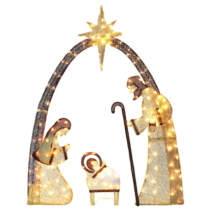 5 ft. 3 piece Warm White LED Nativity Set Christmas Holiday Yard Decoration, Gold