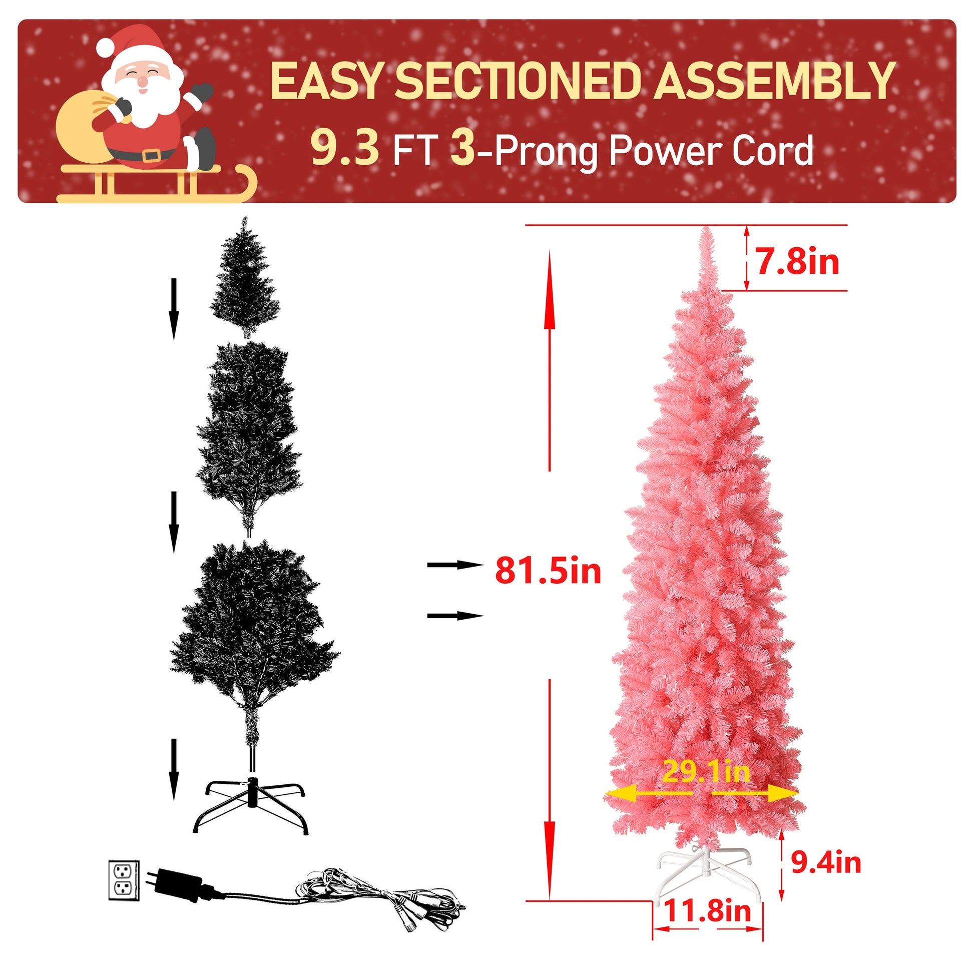 6ft PINK Pre-lit Slim Pencil Artificial Christmas Tree with Lights.