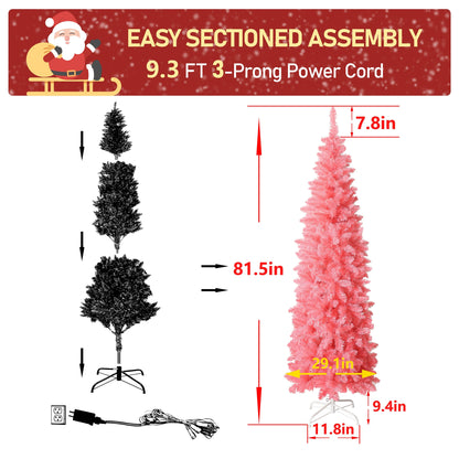 6ft PINK Pre-lit Slim Pencil Artificial Christmas Tree with Lights.