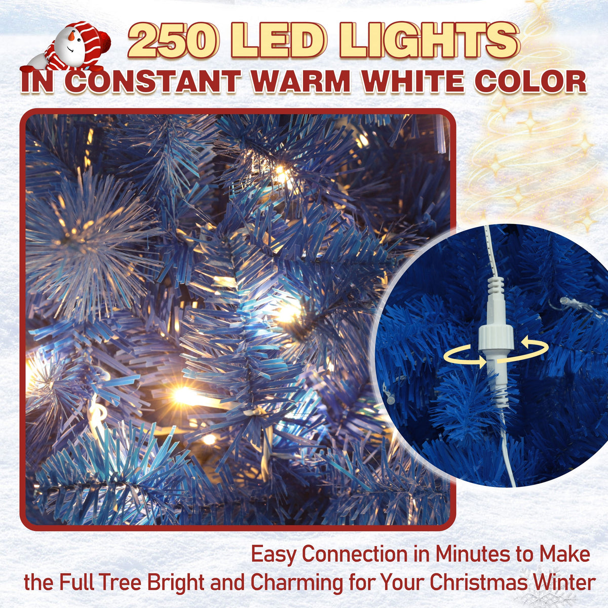 6ft BLUE Pre-lit Slim Pencil Artificial Christmas Tree with Lights.