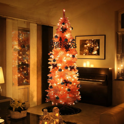 6ft PINK Pre-lit Slim Pencil Artificial Christmas Tree with Lights.