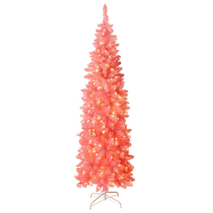 6ft PINK Pre-lit Slim Pencil Artificial Christmas Tree with Lights.