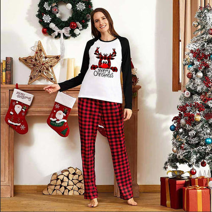 Black and Red Plaid print Christmas Matching Family Pajamas Sets