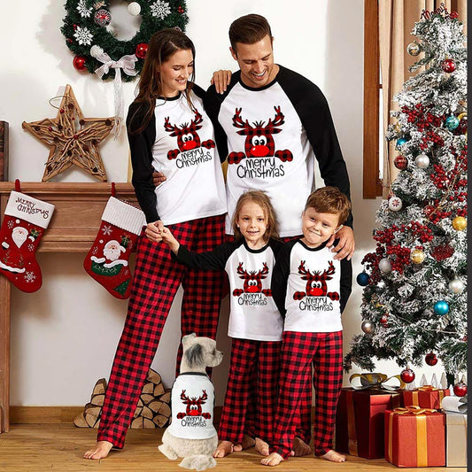 Black and Red Plaid print Christmas Matching Family Pajamas Sets