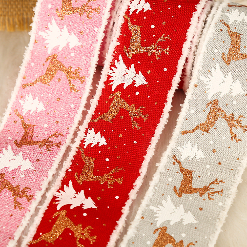 Linen Elk Christmas Tree Ribbon, Gift Box Wrapping Ribbon