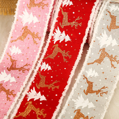 Linen Elk Christmas Tree Ribbon, Gift Box Wrapping Ribbon