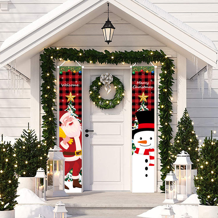70-inch santa and snowman merry christmas Front Christmas Porch Decorations Banner 