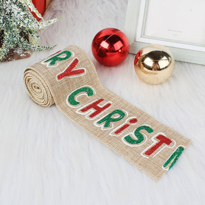 6.5ft Burlap Christmas Wired Ribbon with christmas print.