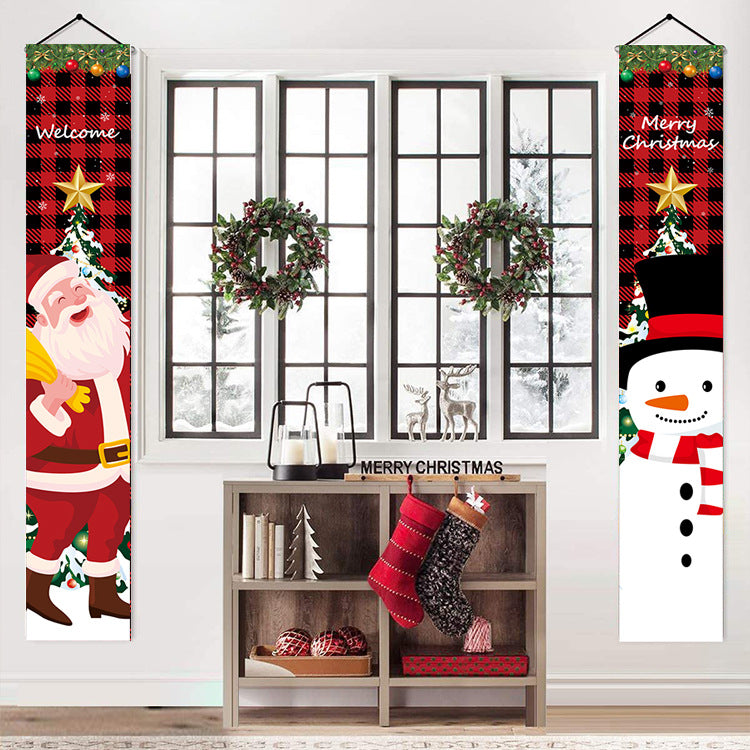 70-inch santa and snowman merry christmas Front Christmas Porch Decorations Banner 