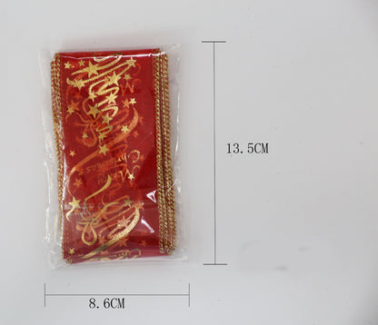 6.5ft Red and Gold organza wired sheer merry Christmas wired Ribbon