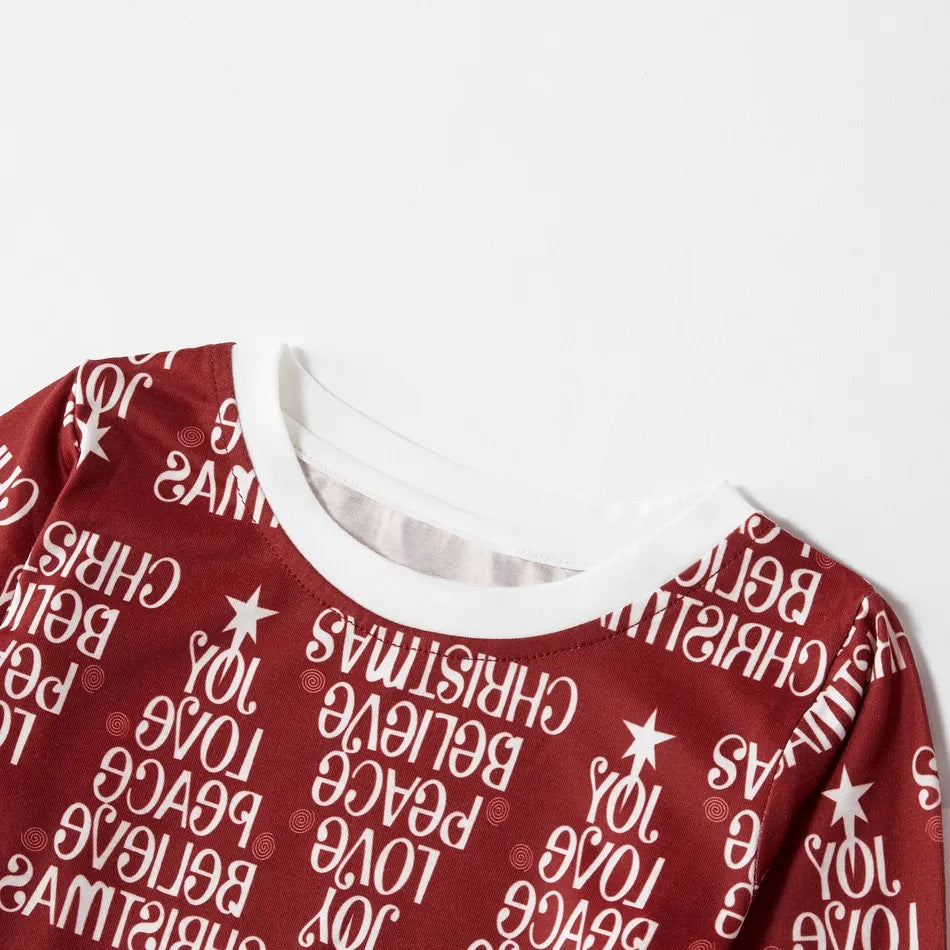 White and Red Christmas Printed Homewear Pajamas Two-piece PJS Set