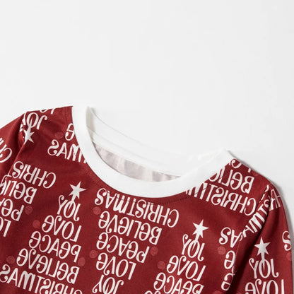 White and Red Christmas Printed Homewear Pajamas Two-piece PJS Set