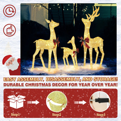 4.5 ft. 3D Warm White LED Reindeer Family Christmas Holiday Yard Decoration, Gold