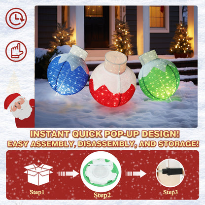 35 in. 3 Piece Pre-lit  Warm White LED Ball Pop Up Ornament Christmas Holiday Yard Decoration