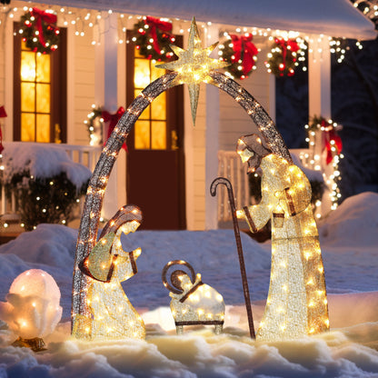 5 ft. 3 piece Warm White LED Nativity Set Christmas Holiday Yard Decoration, Gold