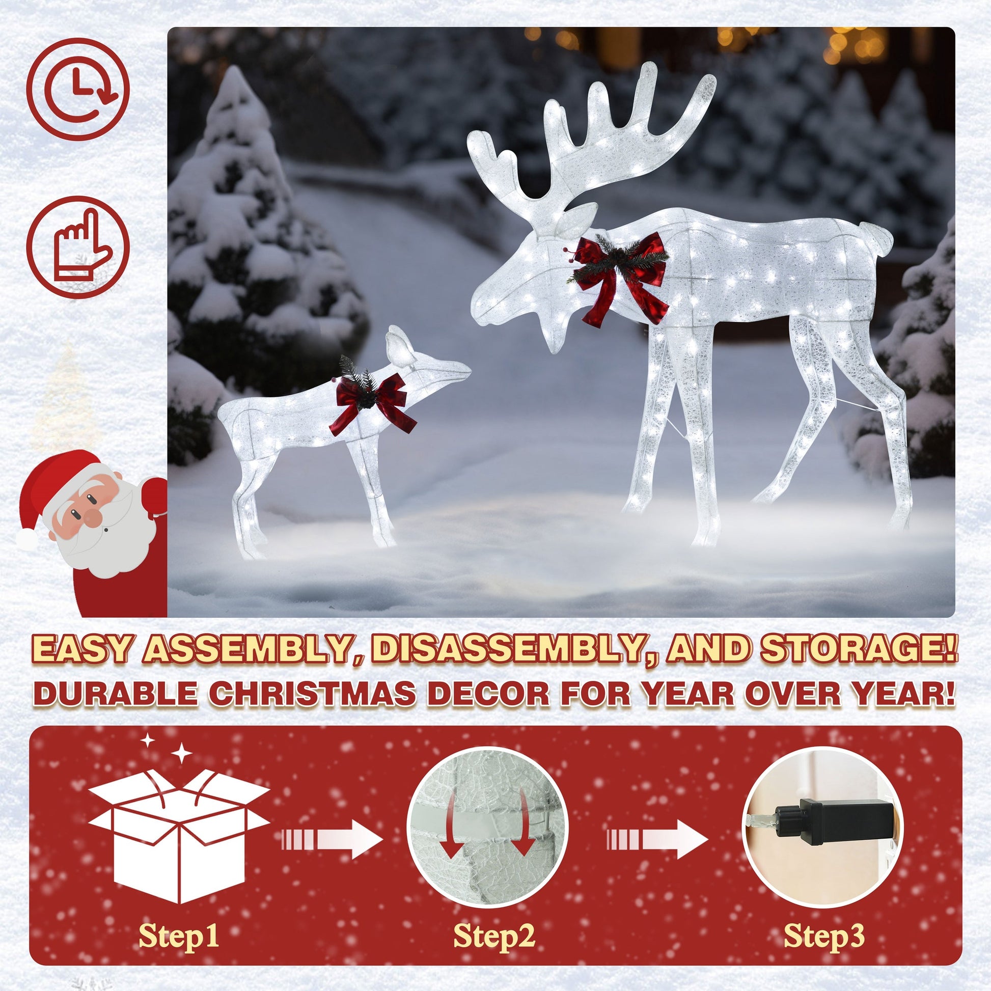 48.1 in. Cool White LED Moose Christmas Holiday Yard Decoration (2-Piece)